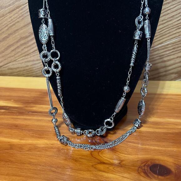 Lia Sophia Charade Silver Tone W Black Beading Necklace Earrings Set Layered NEW - Picture 2 of 11